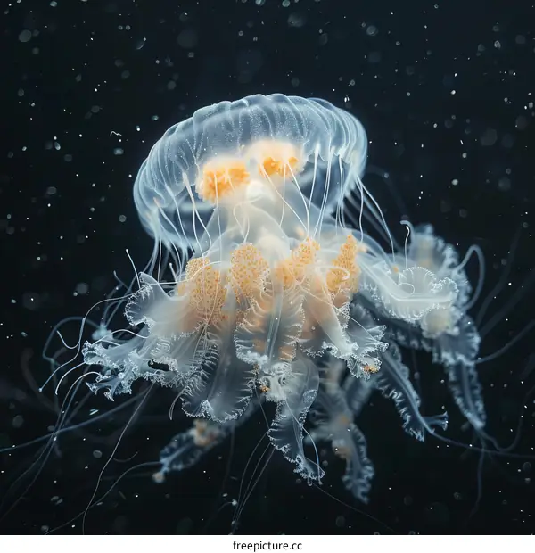 Bioluminescent Jellyfish Dancing in the Deep Ocean
