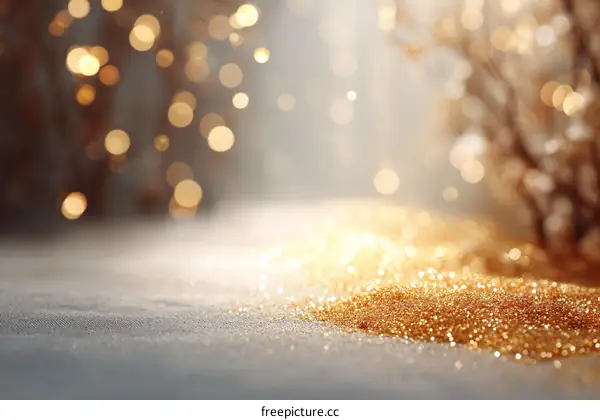 Golden Glitter Background with Bokeh Lights
