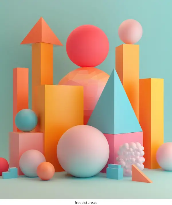 3D rendering of colorful geometric shapes