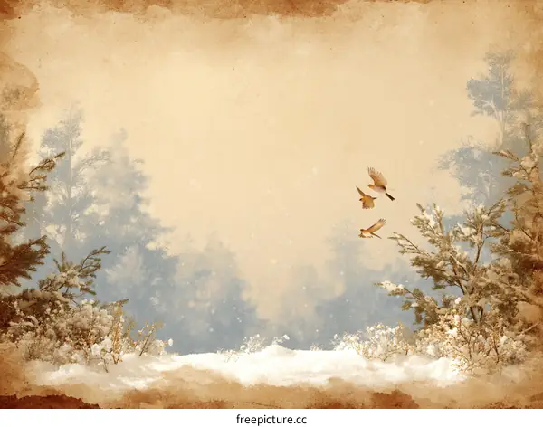 Winter Birds Soaring Above Snowy Landscape