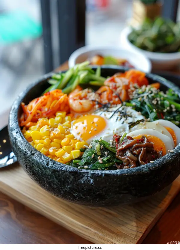 Delectable Korean Bibimbap Served in a Stone Bowl
