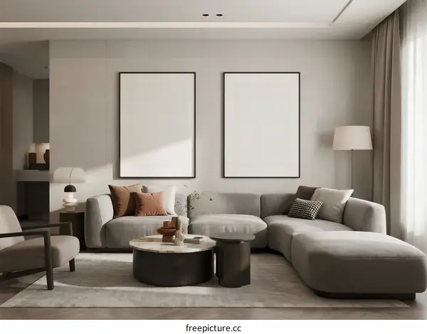Modern Living Room Interior with Neutral Tones and Comfortable Furniture