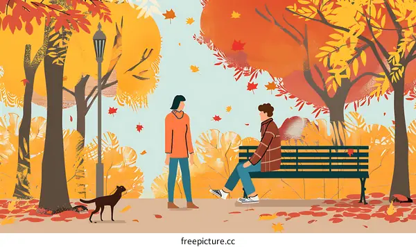 Couple Sitting on a Bench in Autumn Park