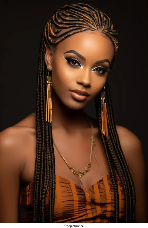 portrait of a beautiful black woman with long braided hair