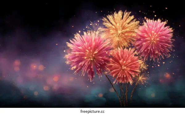 Colorful Fireworks Display Against Dark Background
