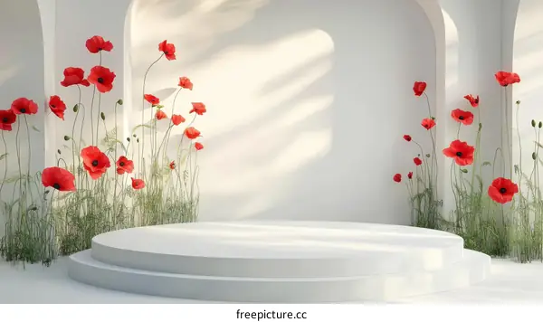 Elegant White Podium with Red Poppies