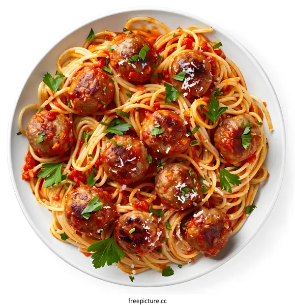A plate of spaghetti and meatballs