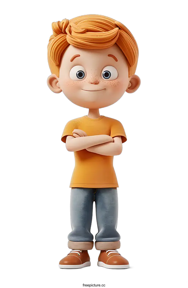 [Transparent Background PNG]Confident Cartoon Boy with Arms Crossed