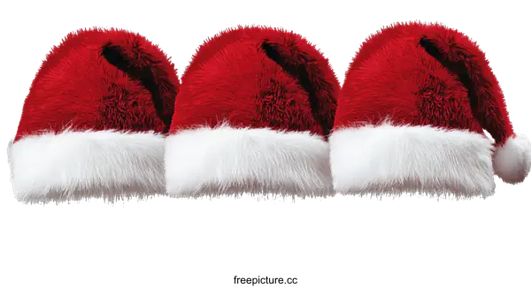 [Transparent Background PNG]Three Christmas Santa Hats on White Background