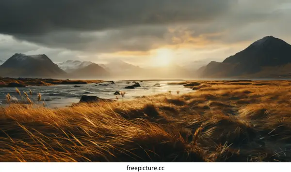 Stunning Mountain Landscape with Water and Grass
