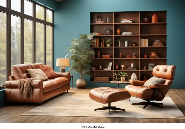 Contemporary Living Room with a Functional Bookshelf