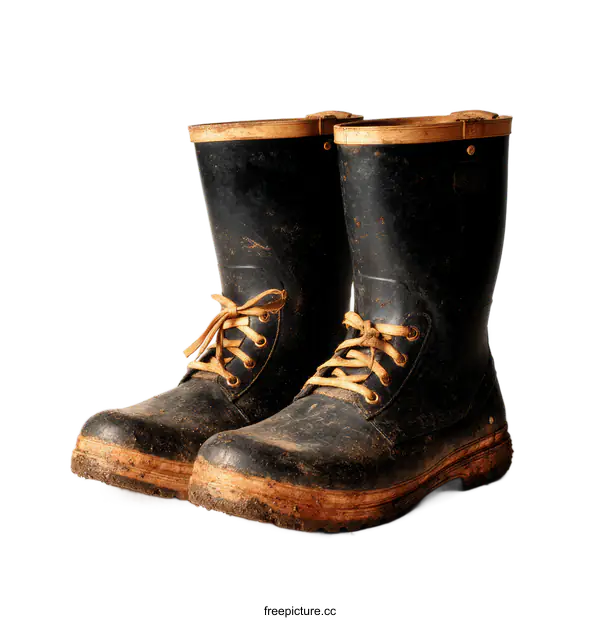 [Transparent Background PNG]Pair of Dirty Work Boots on White Background