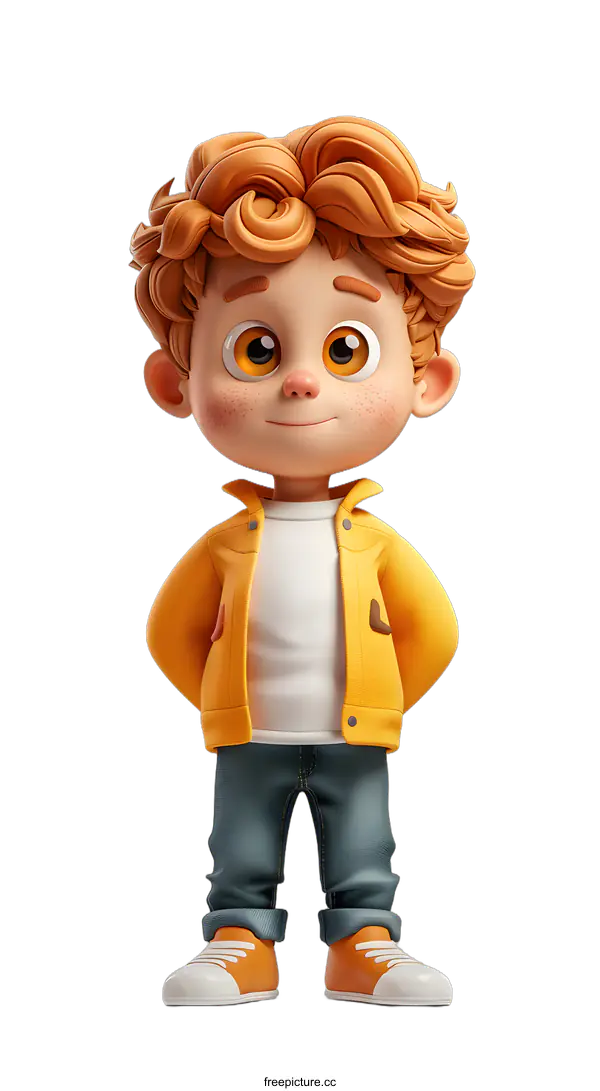 [Transparent Background PNG]3D Illustration of a Boy with Red Hair and a Yellow Jacket