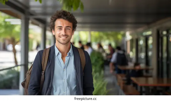 Portrait of a smiling young man with a backpack