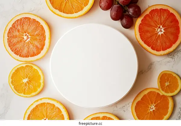 Fresh Citrus Fruits Display on Marble Surface