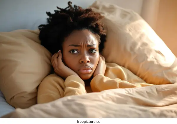 Worried Woman Lying in Bed