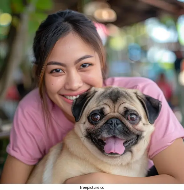 pug and her owner