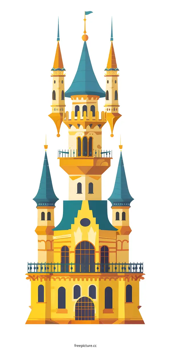 Cartoon Illustration of a Colorful Castle with Towers