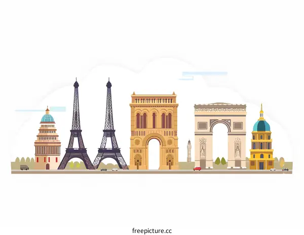 Famous Landmarks of Paris Illustration