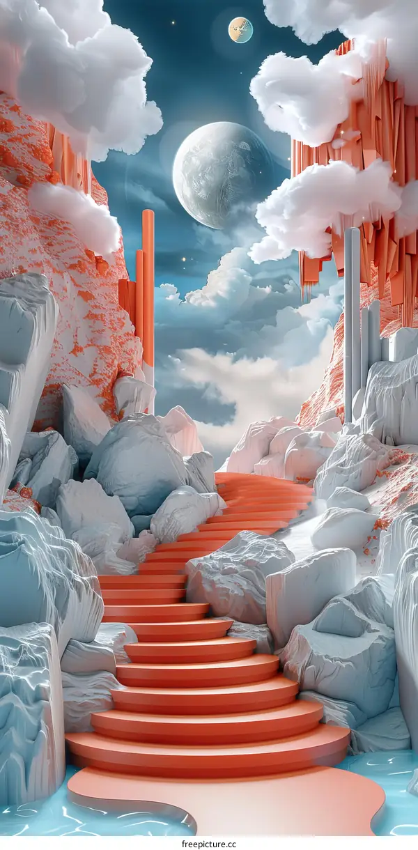 Abstract Colorful Stairway to the Moon