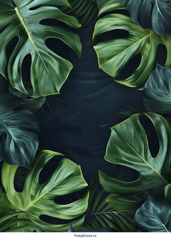 Tropical Green Leaves Background with Copy Space