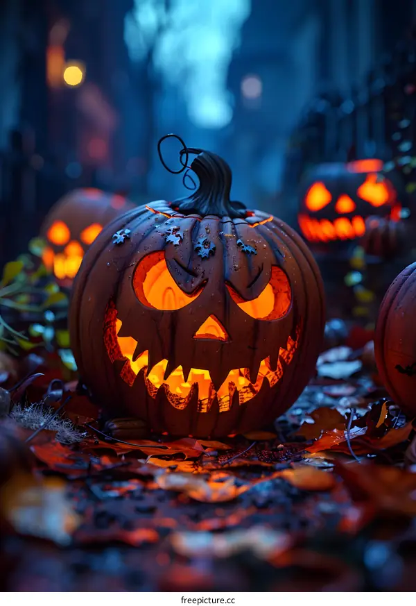 Spooky Halloween Pumpkins in the Dark