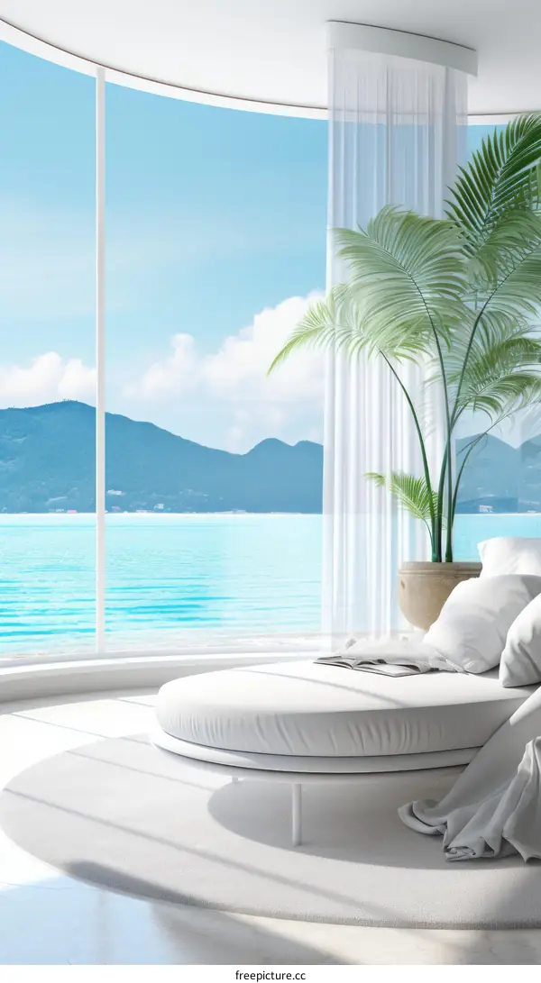 Modern coastal home interior with amazing sea view