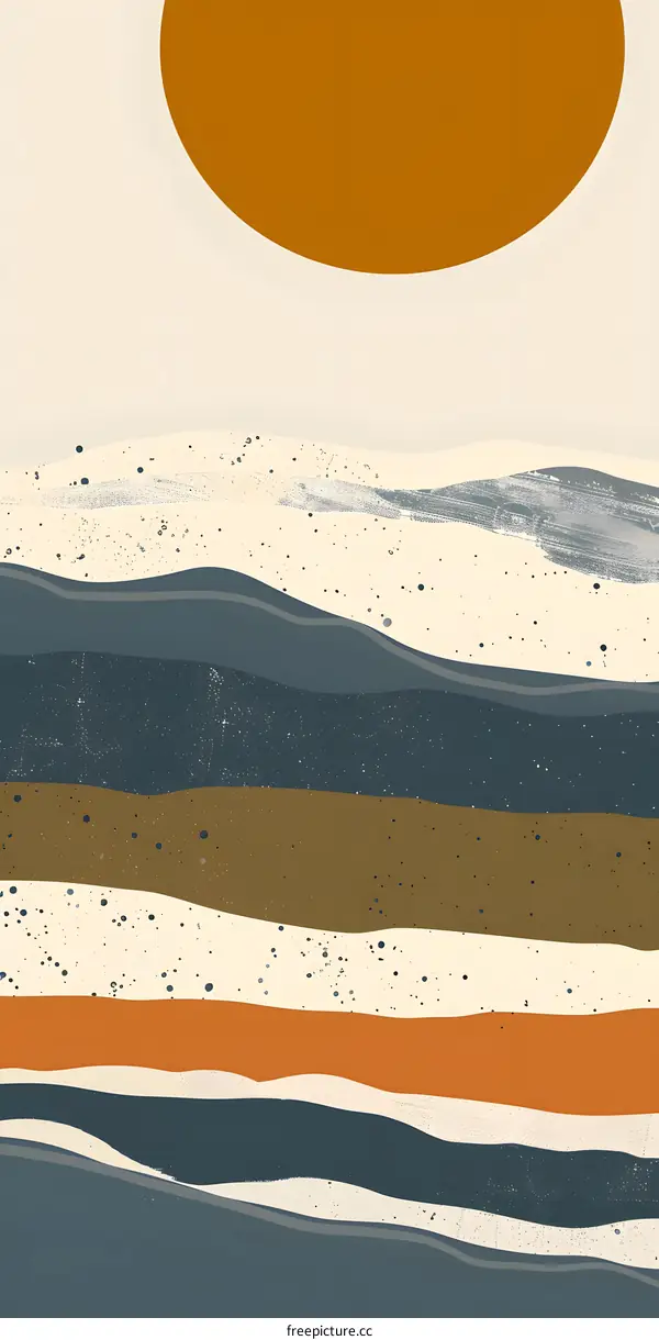 Abstract Minimalist Landscape Illustration with Wavy Lines and a Circle