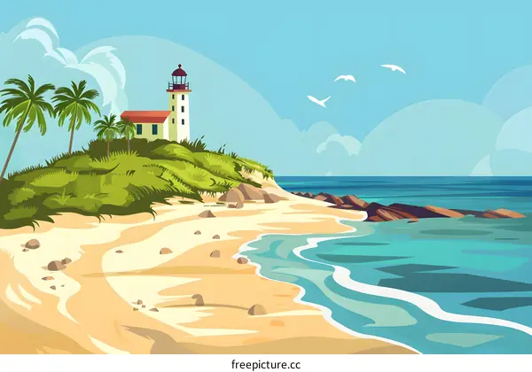 Lighthouse on a Tropical Island Beach
