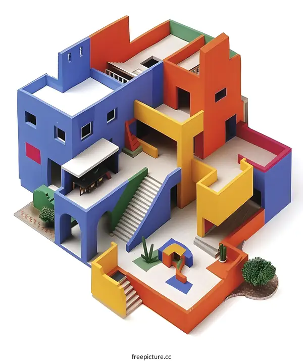 Modern Architecture Model with Colorful Buildings and Landscaping