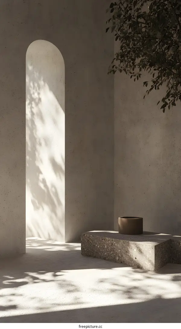 Minimalist Archway with Concrete Wall and Sunlight
