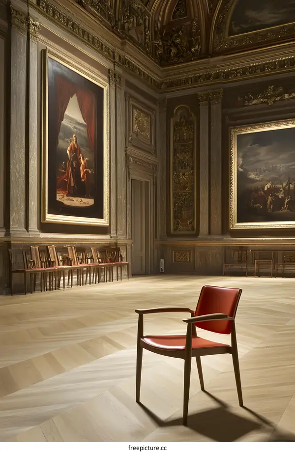 Red Chair In A Classic Empty Room