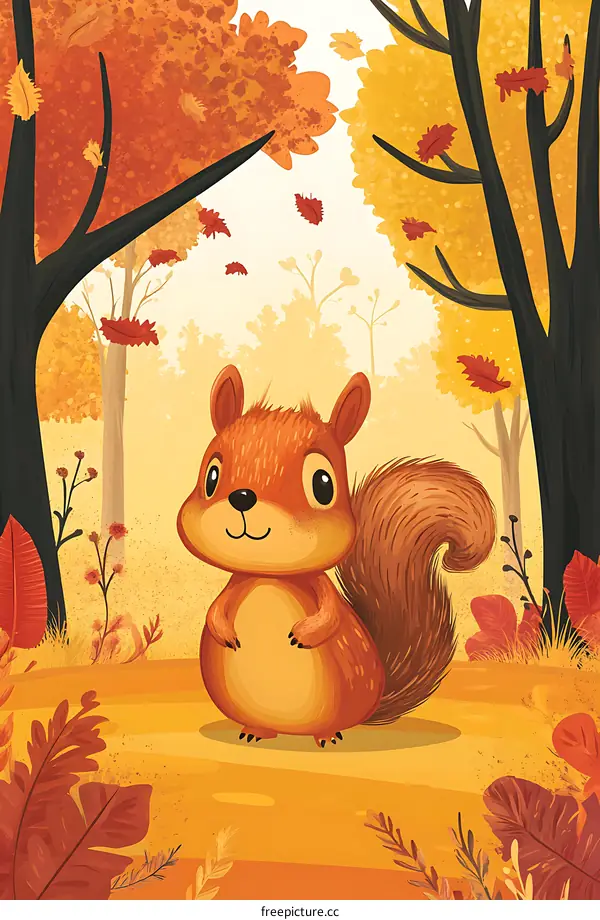 Cute Squirrel in Autumn Forest Illustration