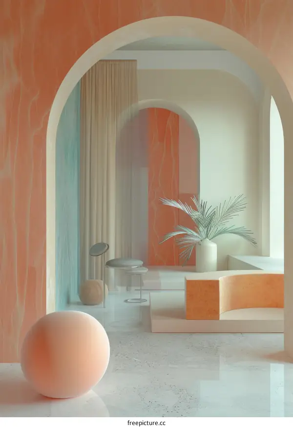 Sophisticated Modern Interior with Pink Ball Sculpture