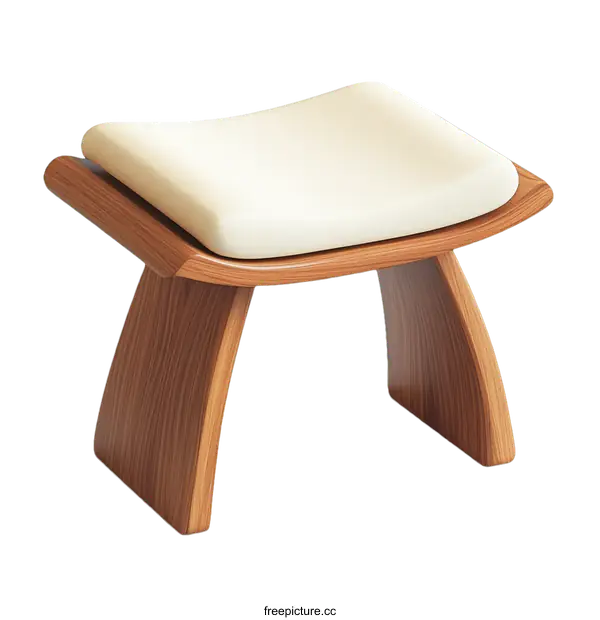 [Transparent Background PNG]Elegant Wooden Meditation Bench with Creamy Seat