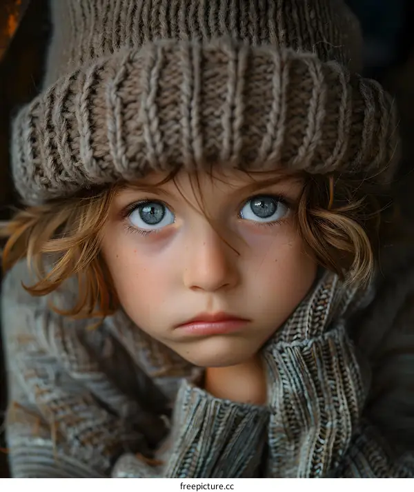 Portrait of a young boy wearing a brown beanie