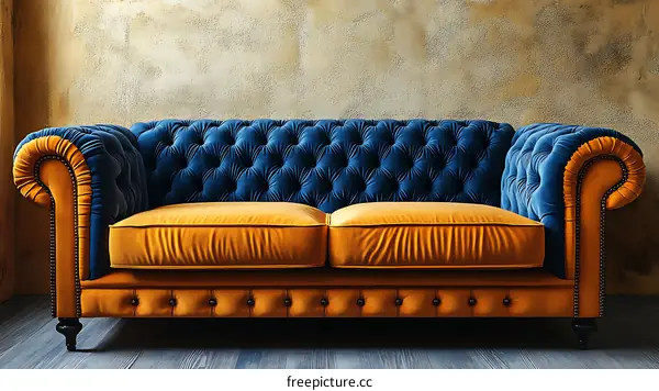 Classic Two-toned Velvet Chesterfield Sofa