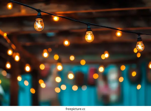 String of Lights Hanging from Wooden Beam