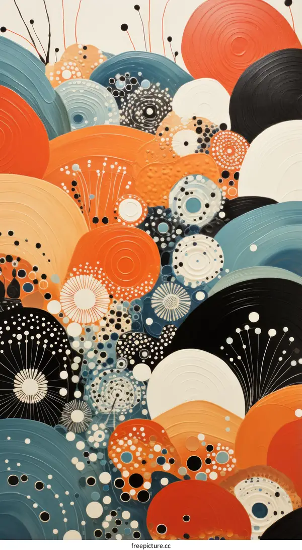 Colorful abstract painting with round shapes and dots