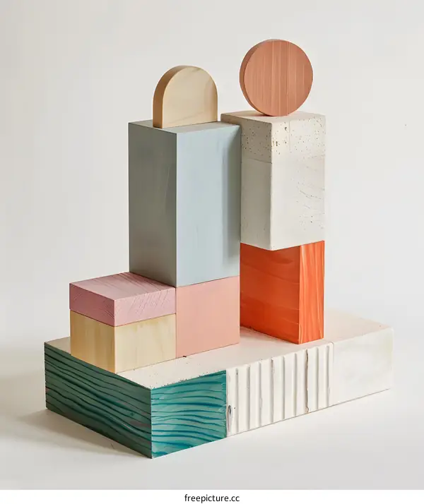 Abstract Wooden Sculpture With Geometric Shapes