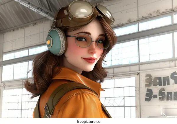 Portrait of a Female Pilot Wearing a Leather Jacket