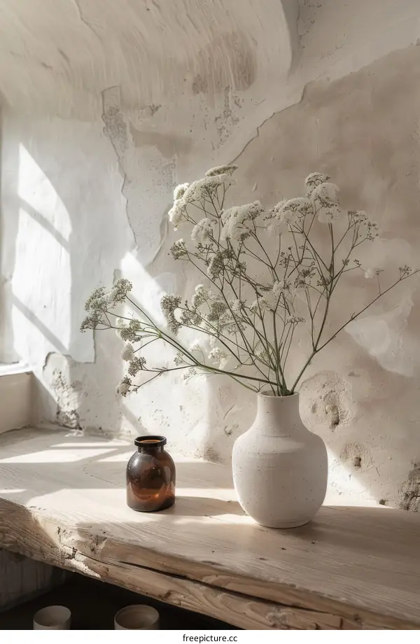 White Flowers in a Ceramic Vase