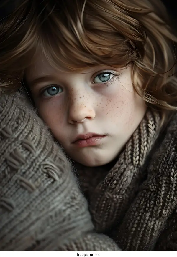 Portrait of a boy with red hair and freckles