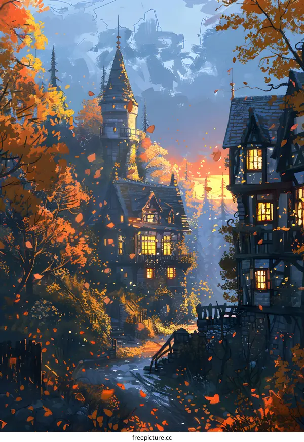 Autumn Village Sunset