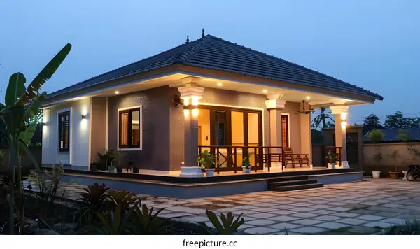 Modern House Design With Lights and Patio