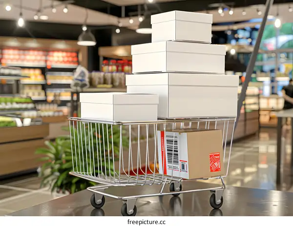 Stack of Boxes in a Shopping Cart