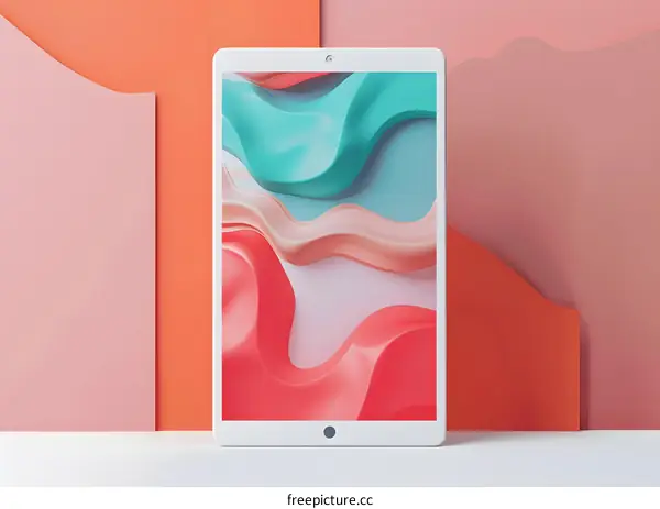 White Tablet on Colorful Background Abstract Design