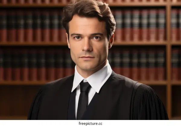 Portrait of a male judge in a black robe