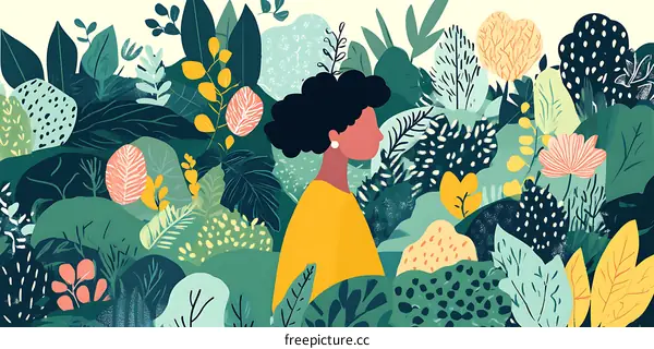 Woman in a Jungle of Colorful Leaves
