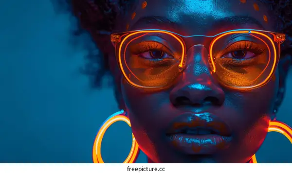 Neon Portrait: Young Woman with Blue and Orange Lights